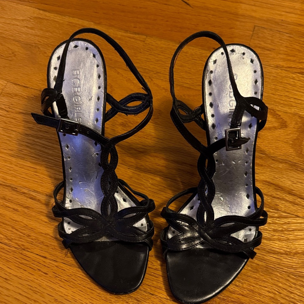 BCBG Black Strappy Knot-Detail Slingback Heels